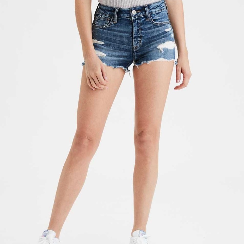 Dark blue ripped American Eagle cutoff jean shorts